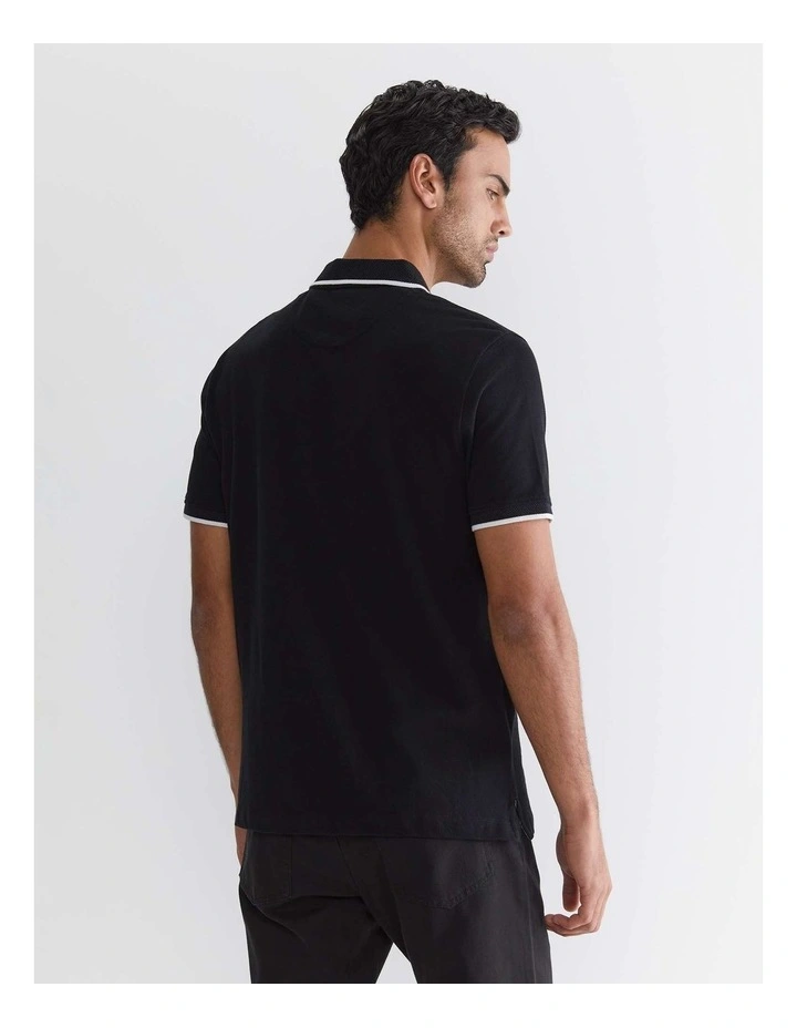 Tipped Pique Polo in Black image 3