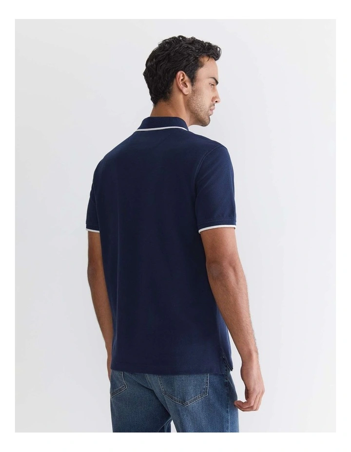 Tipped Pique Polo in Blue image 2