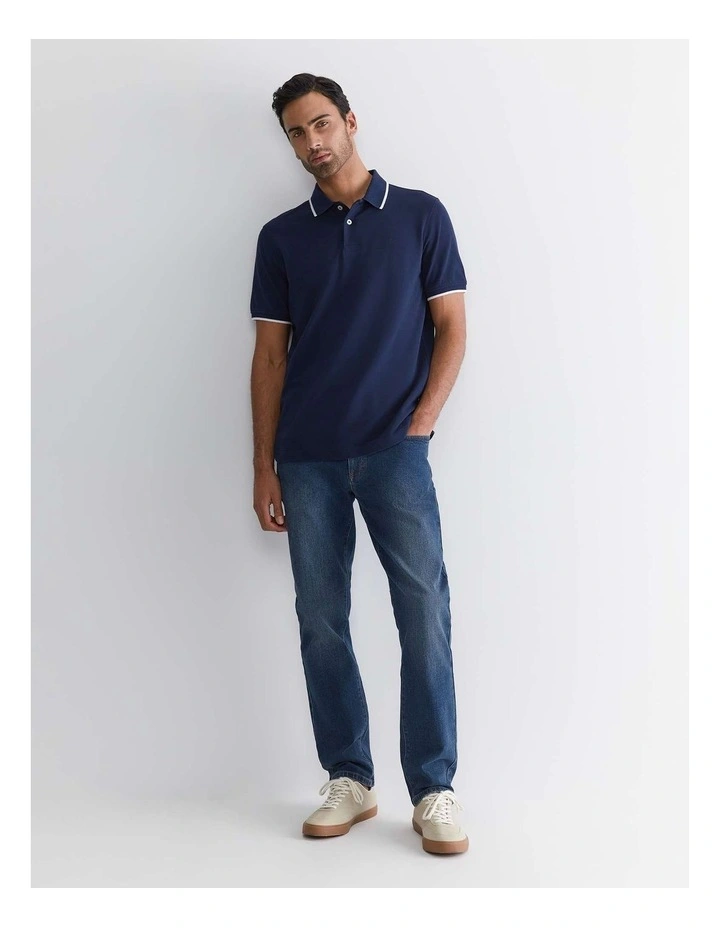 Tipped Pique Polo in Blue image 3