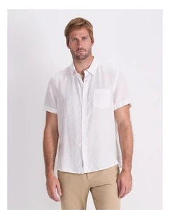 Short Sleeve Linen Shirt in White