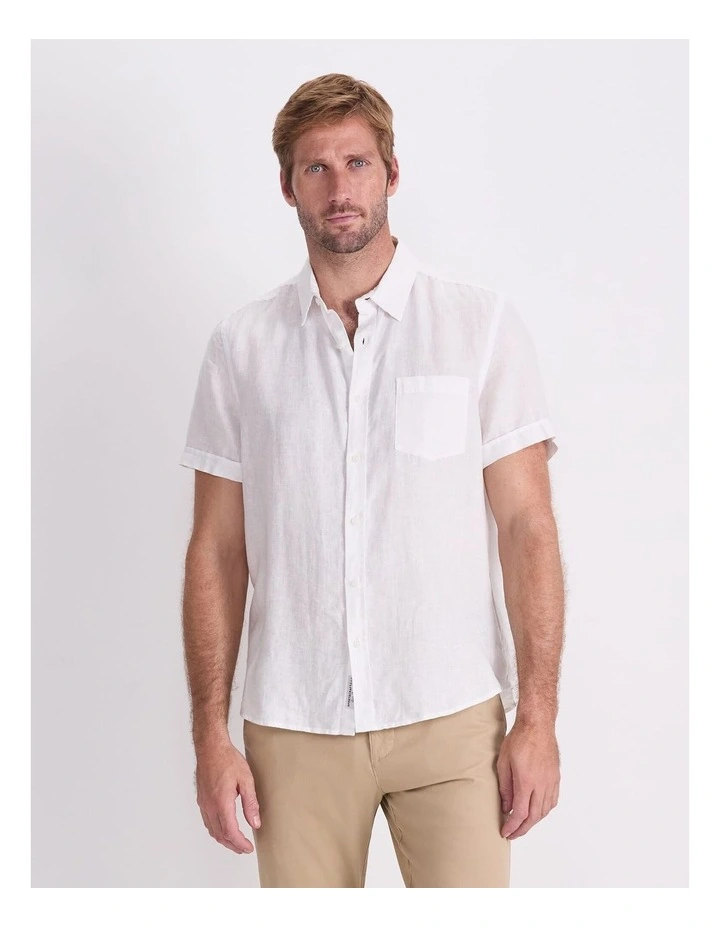 Short Sleeve Linen Shirt in White image 1