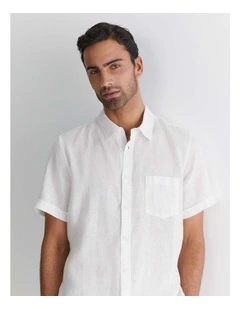 Short Sleeve Linen Shirt in White
