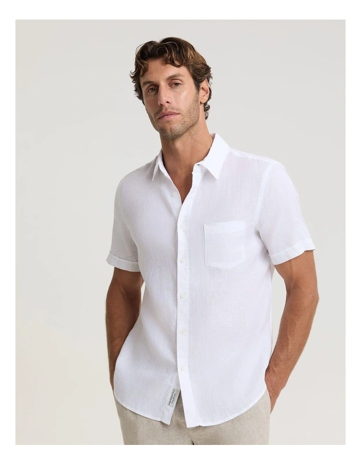 Short Sleeve Linen Shirt in White image 1