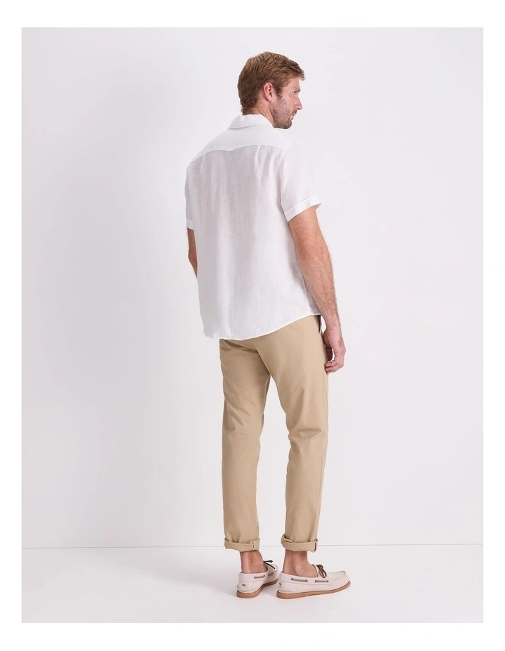 Short Sleeve Linen Shirt in White image 2