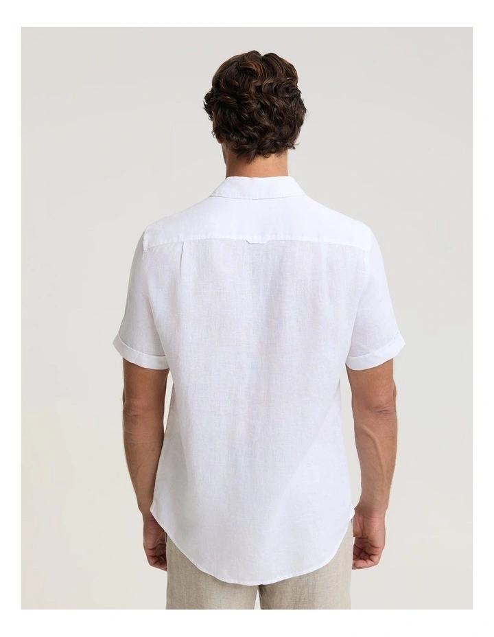 Short Sleeve Linen Shirt in White image 2