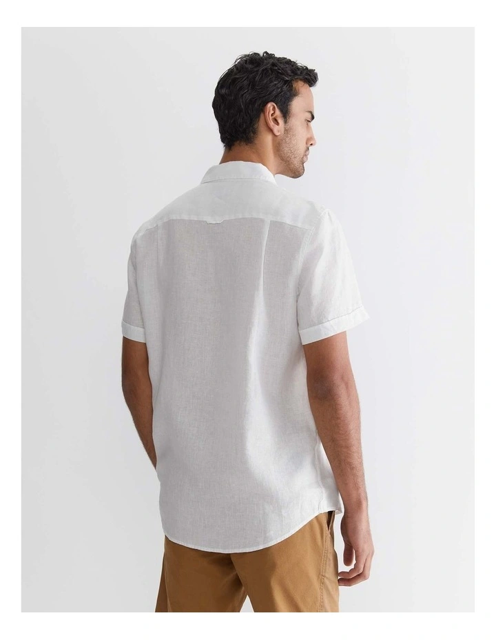 Short Sleeve Linen Shirt in White image 2