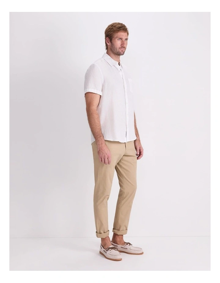 Short Sleeve Linen Shirt in White image 3