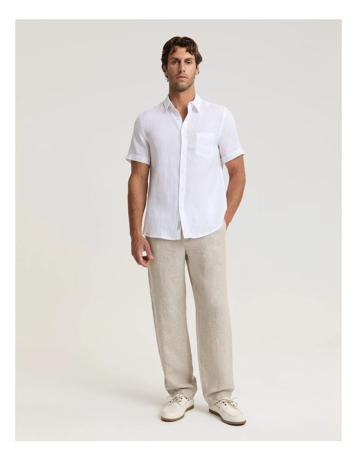 Short Sleeve Linen Shirt in White image 3