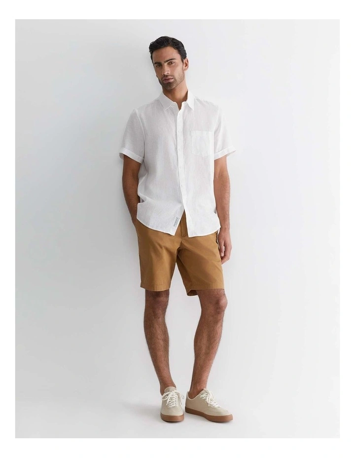 Short Sleeve Linen Shirt in White image 3