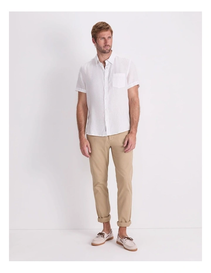 Short Sleeve Linen Shirt in White image 4