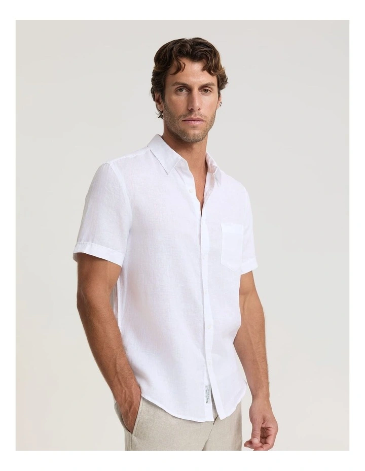 Short Sleeve Linen Shirt in White image 4