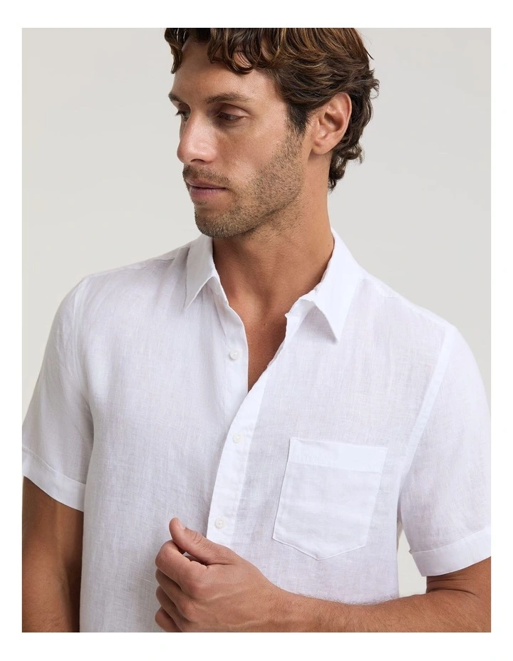 Short Sleeve Linen Shirt in White image 5