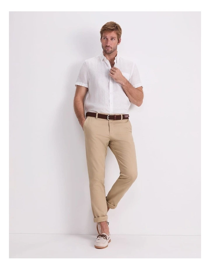 Short Sleeve Linen Shirt in White image 5