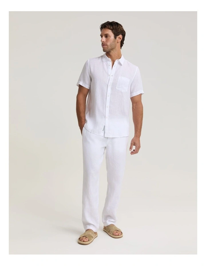 Short Sleeve Linen Shirt in White image 6