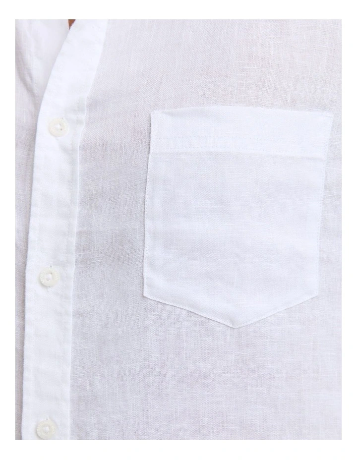 Short Sleeve Linen Shirt in White image 7
