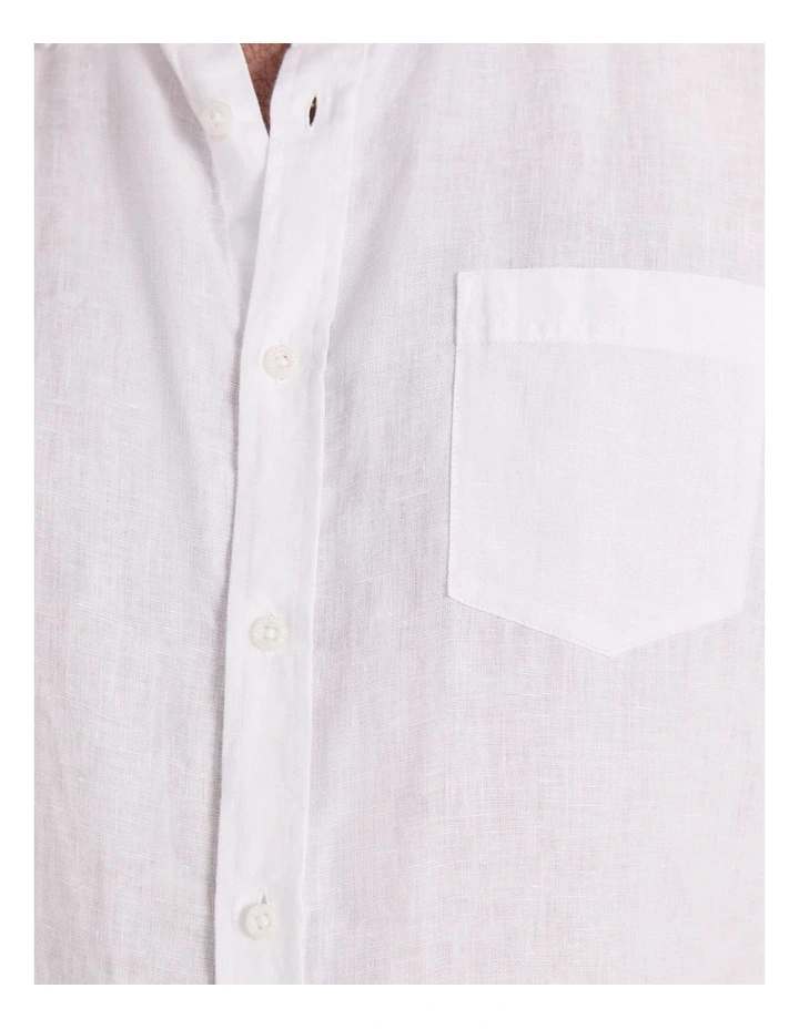 Short Sleeve Linen Shirt in White image 7