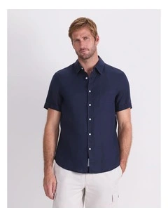Short Sleeve Linen Shirt in Blue