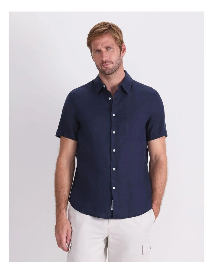 Short Sleeve Linen Shirt in Blue image 1