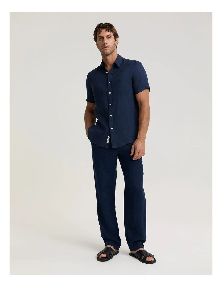Short Sleeve Linen Shirt in Blue image 3