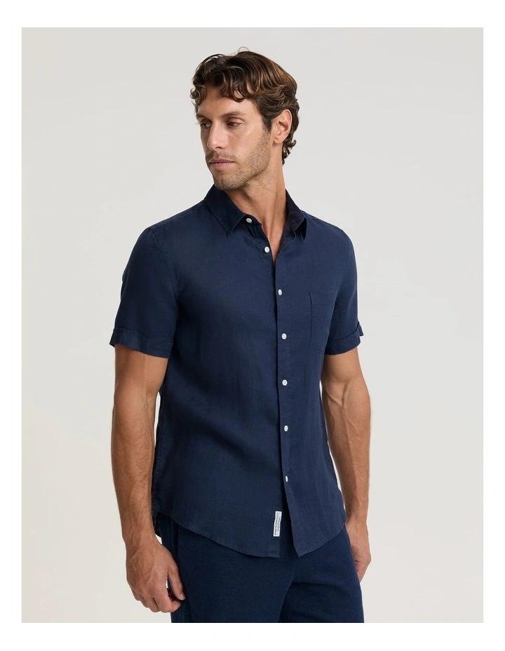 Short Sleeve Linen Shirt in Blue image 4