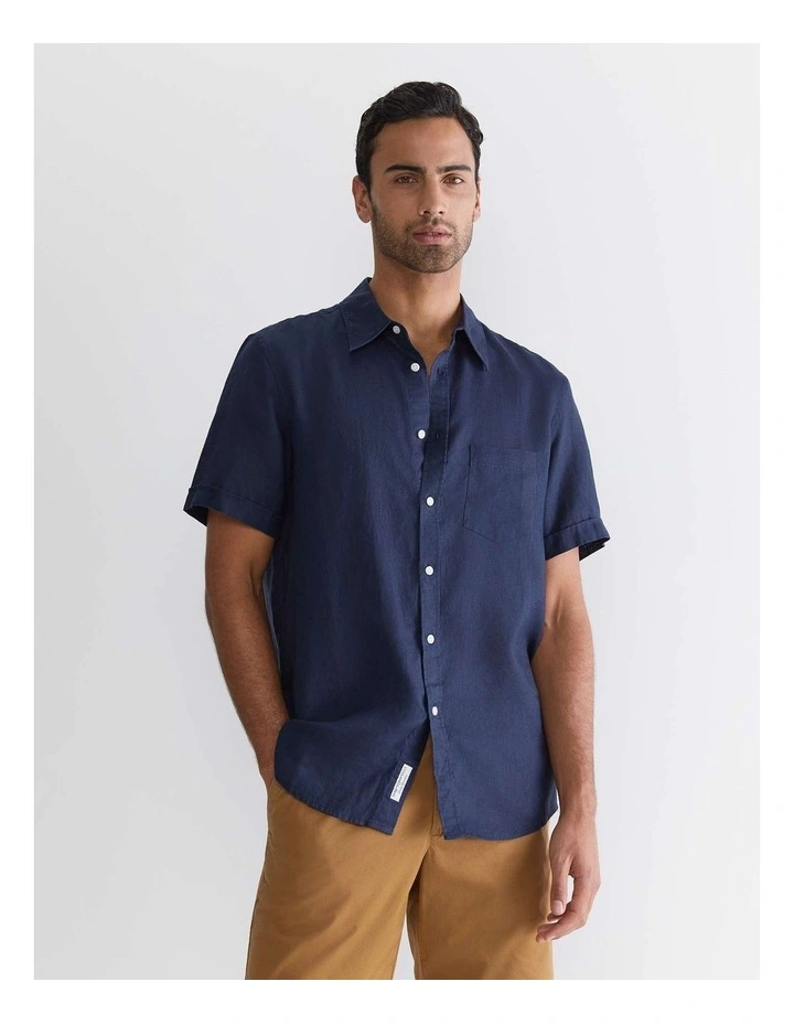 Short Sleeve Linen Shirt in Blue image 4
