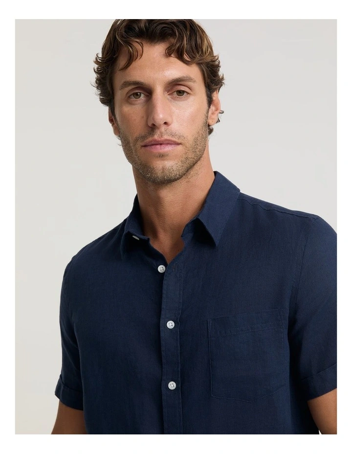 Short Sleeve Linen Shirt in Blue image 5