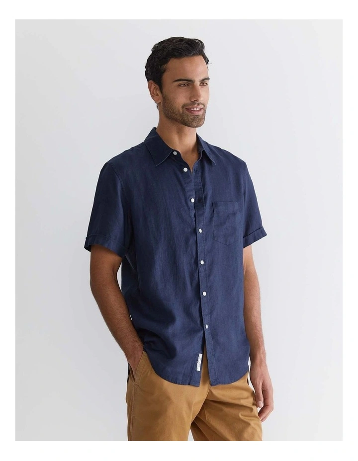 Short Sleeve Linen Shirt in Blue image 5