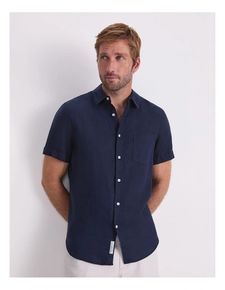 Short Sleeve Linen Shirt in Blue image 6