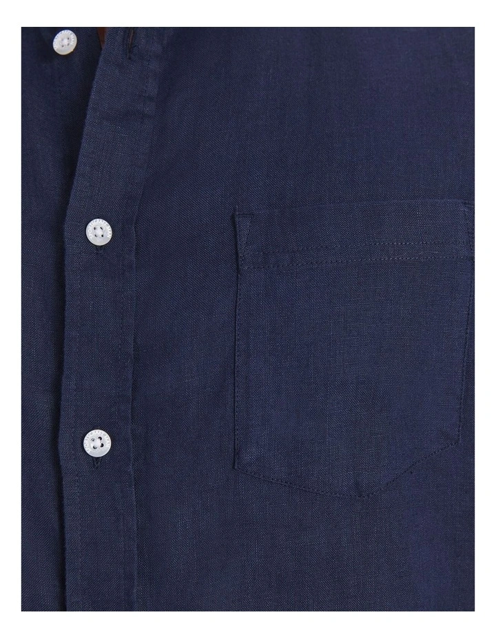 Short Sleeve Linen Shirt in Blue image 7