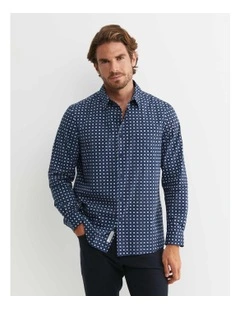 William Long Sleeve Print Shirt in Blue