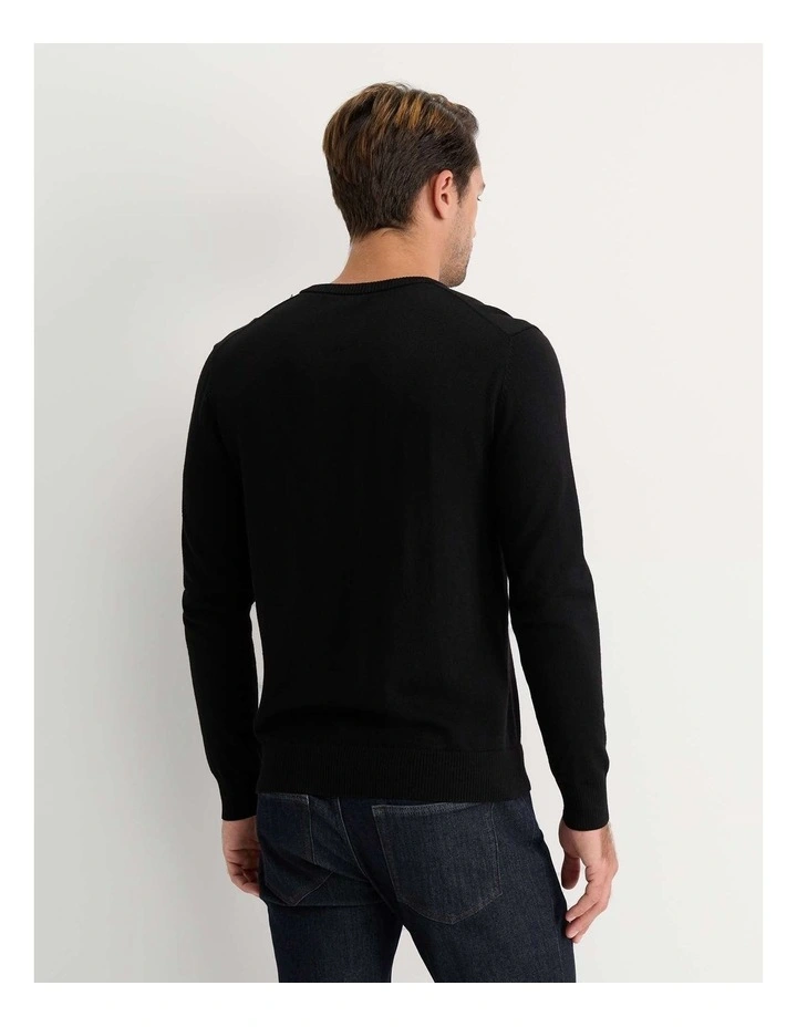 Merino V-Neck Knit Sweater in Black image 2