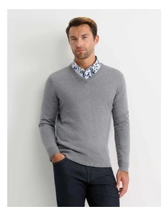 Merino V-Neck Knit in Grey