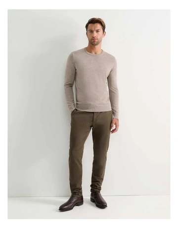 Merino Crew Neck Knit Sweater in Brown