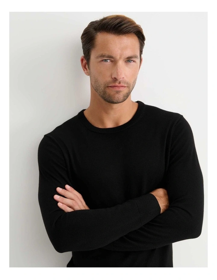 Merino Crew Neck Knit in Black image 5