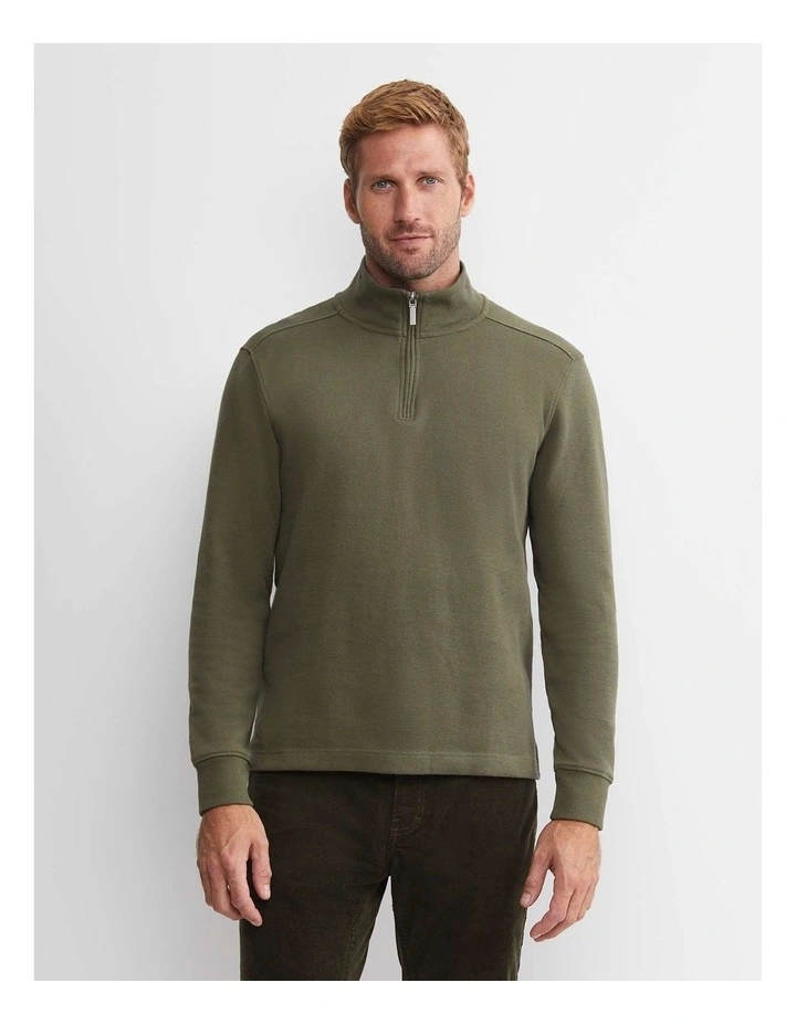 Quarter Zip Sweat Top in Khaki image 1