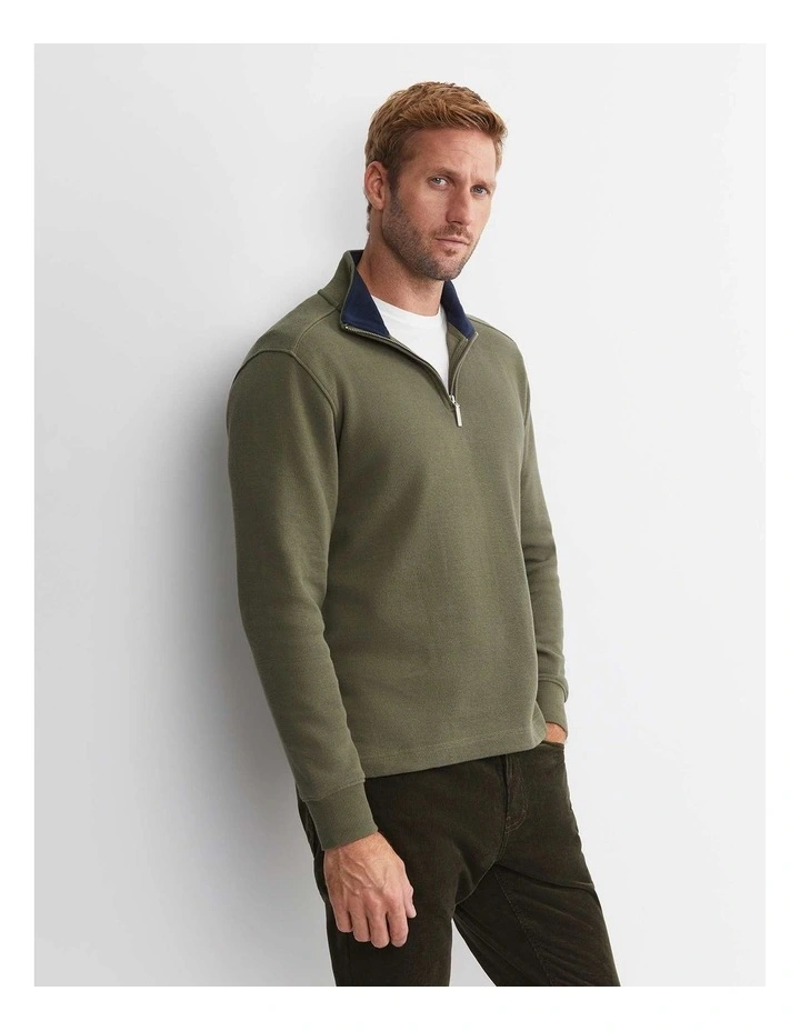 Quarter Zip Sweat Top in Khaki image 3