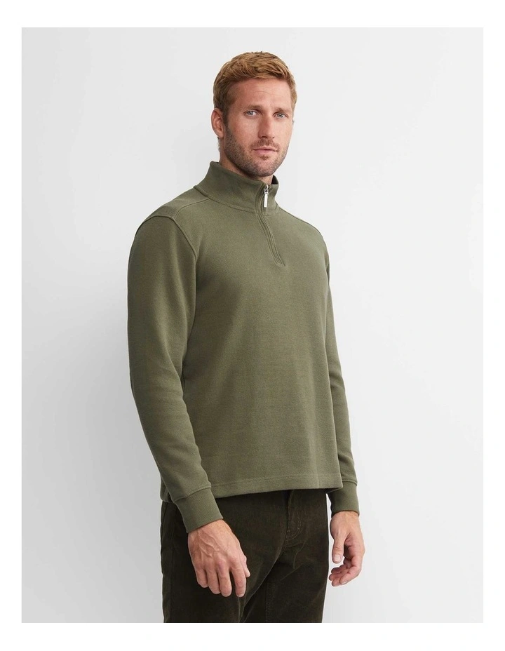Quarter Zip Sweat Top in Khaki image 5