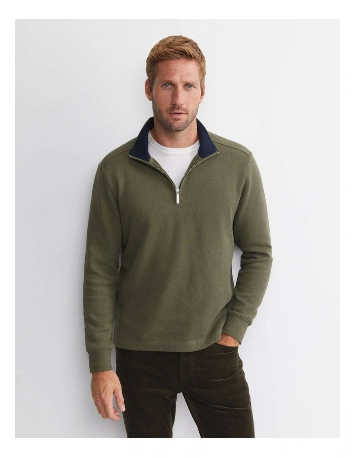Quarter Zip Sweat Top in Khaki image 6