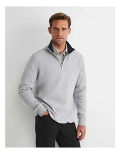 Quarter Zip Sweat Top in Grey Melange