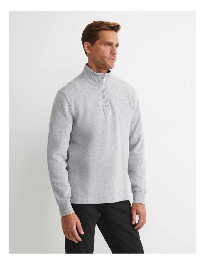Quarter Zip Sweat Top in Grey Melange image 3