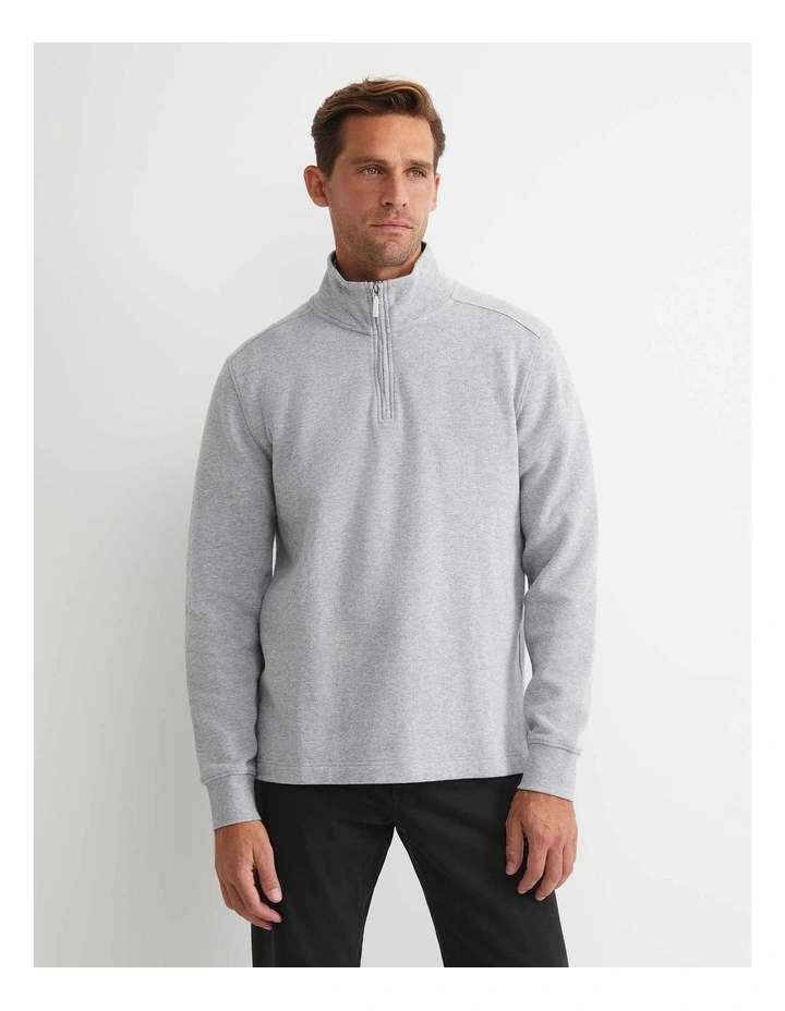 Quarter Zip Sweat Top in Grey Melange image 4