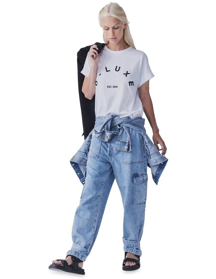 D-Luxe Embroidered Logo Tee in White image 1