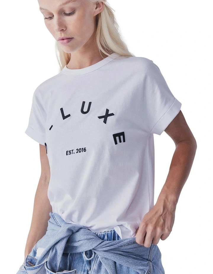 D-Luxe Embroidered Logo Tee in White image 3
