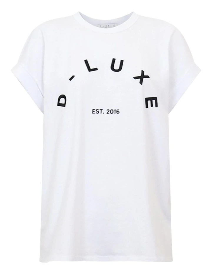 D-Luxe Embroidered Logo Tee in White image 4