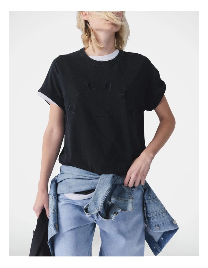 D-Luxe Half Moon Tonal Tee in Washed Black image 3