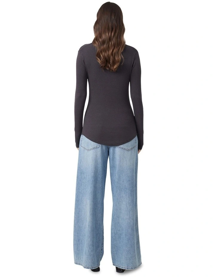 Alexis Long Sleeve Rib Henley Top in Washed Black image 3