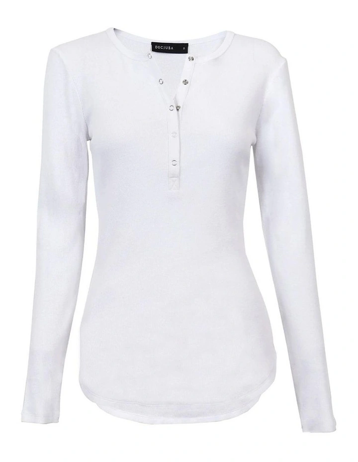 Alexis Long Sleeve Rib Henley Top in White image 4