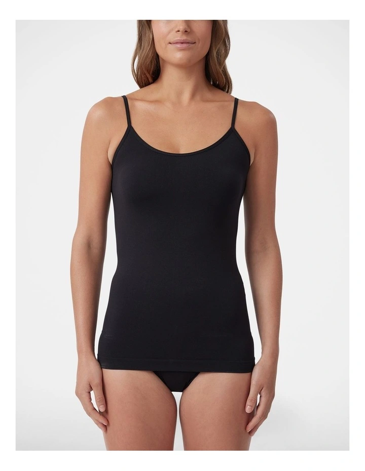 Seamless Thin Strap Tank in Black image 3
