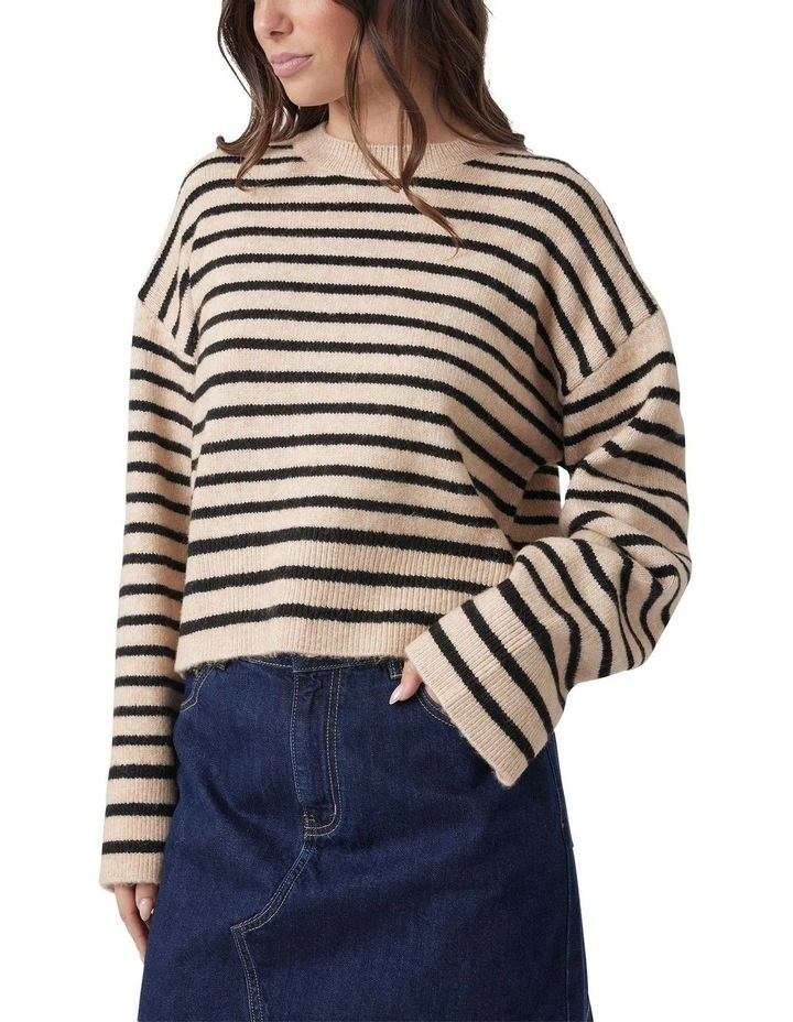 Avery Cropped Knit Jumper in Beige image 2