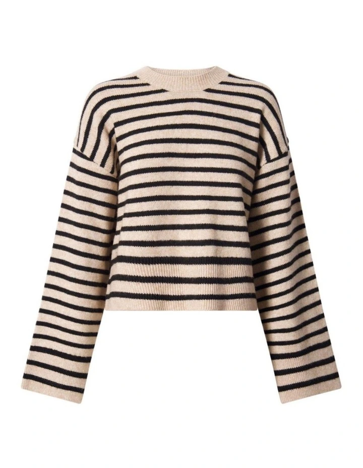 Avery Cropped Knit Jumper in Beige image 4